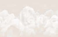 The watercolor cloud wall mural with warm ambient lighting.
