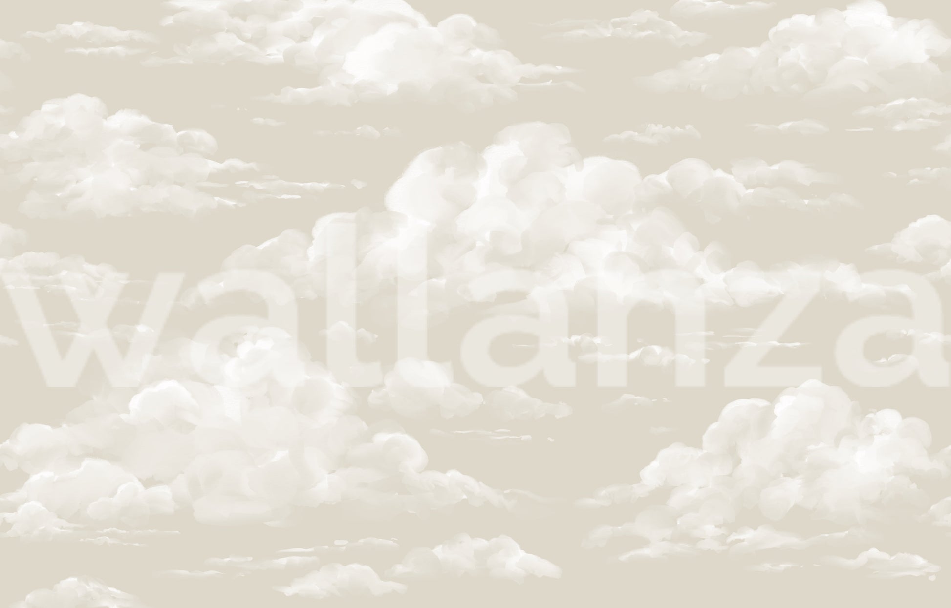 Wall mural of soft ivory clouds with watercolor brushwork over a neutral beige base tone. 