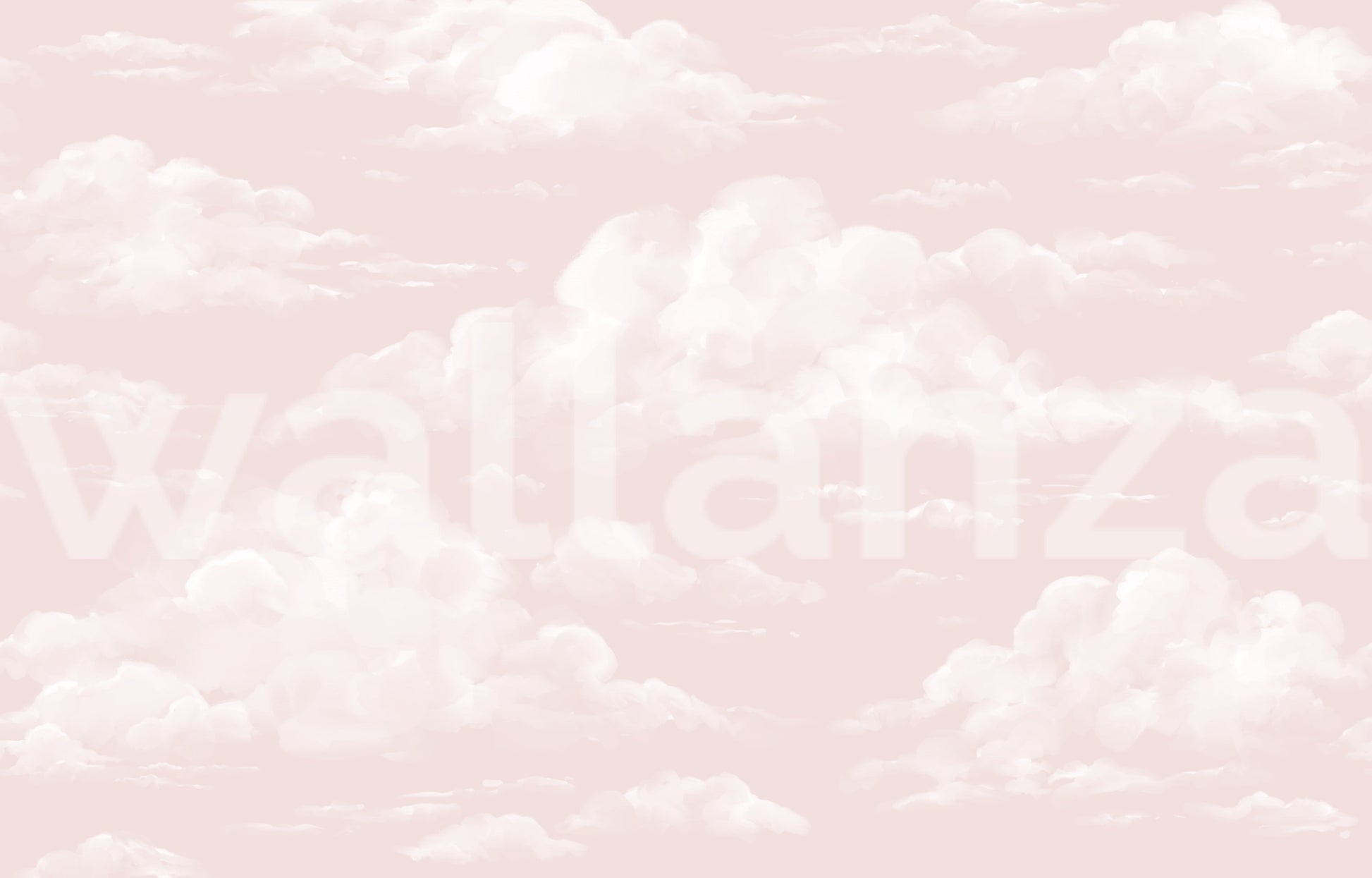 Pink cloud wall mural with white cumulus clouds on blush sky.