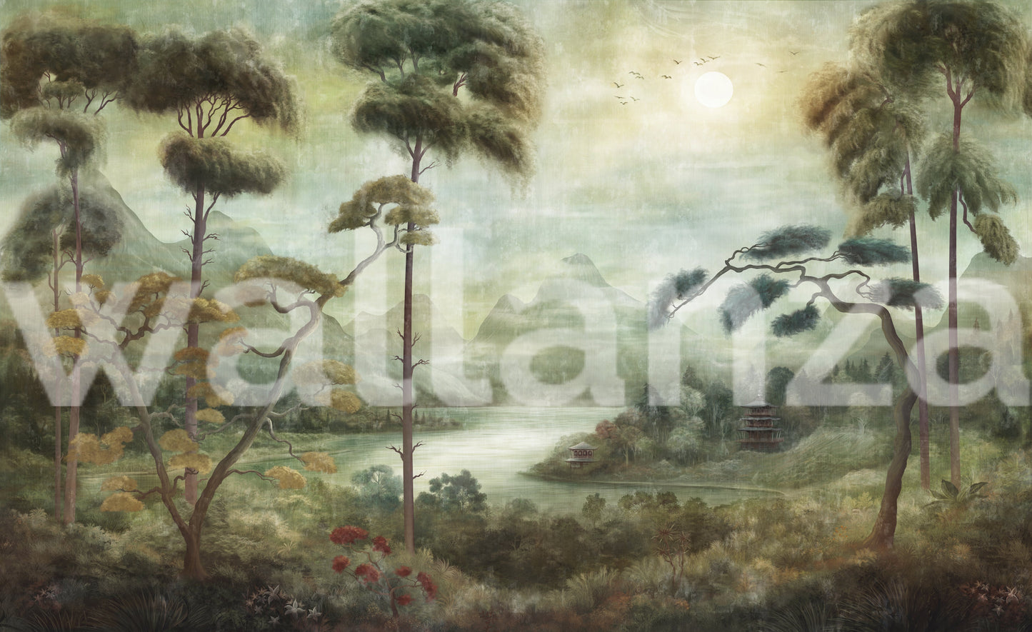 Mystic Pagoda Mist Wall Mural