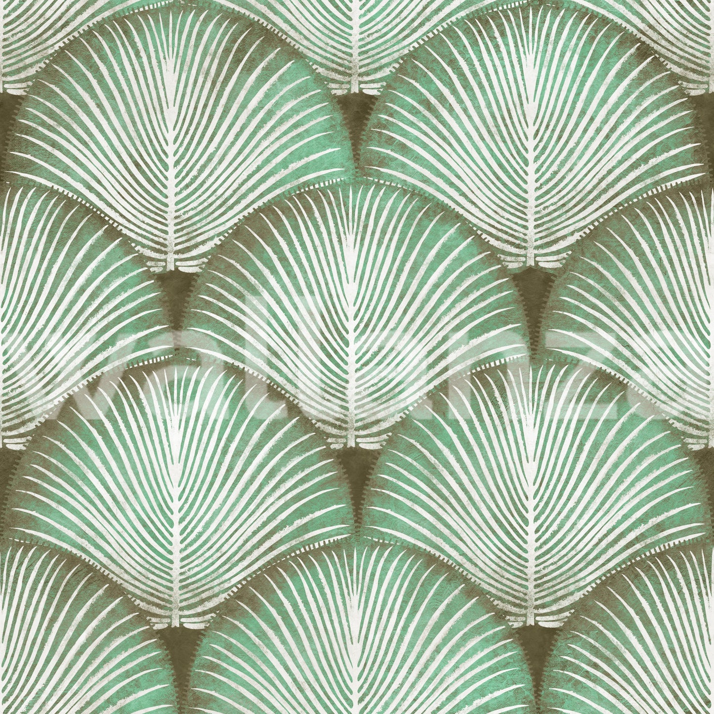 Art Deco Sage Palm Leaves Wall Mural