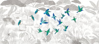 Enchanted Canopy Sketch with Colorful Flying Birds Wall Mural