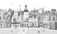 Charming European Village Cat and Dog Scene Wall Mural