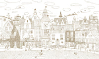 Charming Cats Of The Old Town Illustration Wall Mural