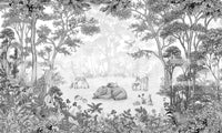 Monochrome Woodland Animals Forest Scene Wallpaper Wall Mural
