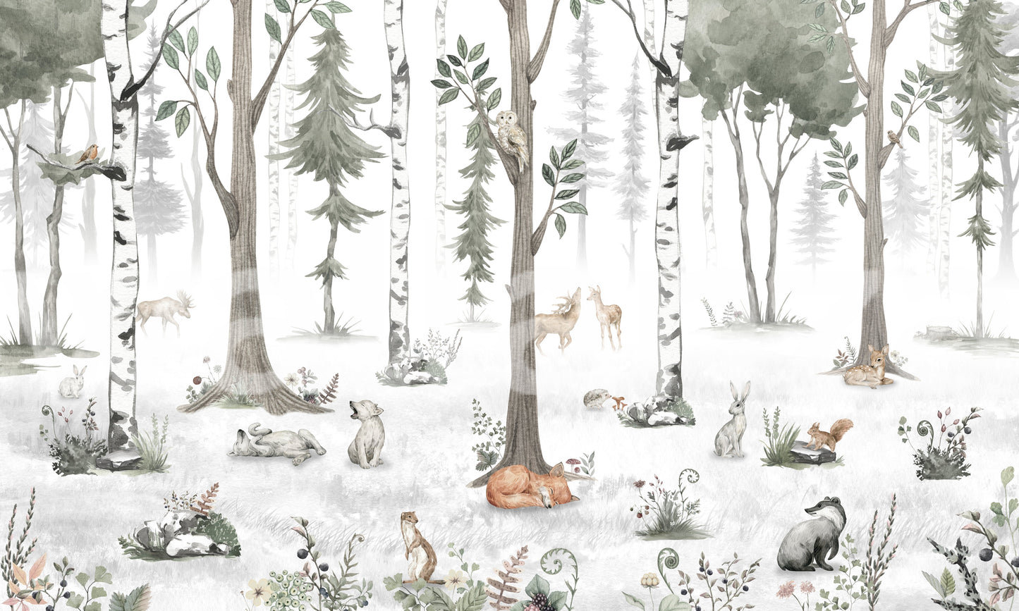 Whimsical Forest Friends Watercolor Wall Mural Wall Mural