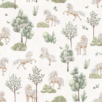 Whimsical Ponies and Trees Hand-Painted Botanical Wallpaper Wallpaper⁠