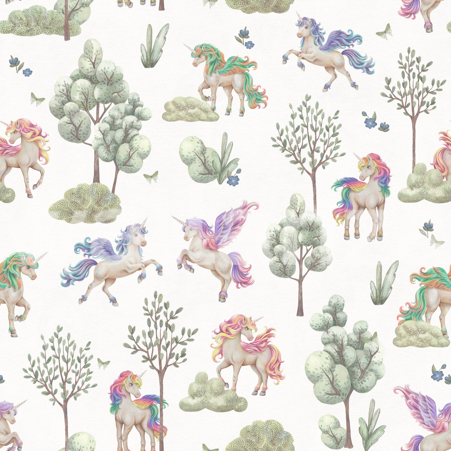 Enchanted Unicorn Woodland Garden Seamless Wallpaper Wallpaper⁠