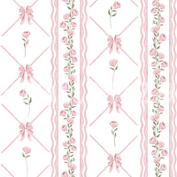 Delicate Pink Ribbon and Floral Stripe Wallpaper Wallpaper⁠