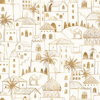 Golden Oasis Desert City Hand Drawn Wallpaper Wallpaper⁠