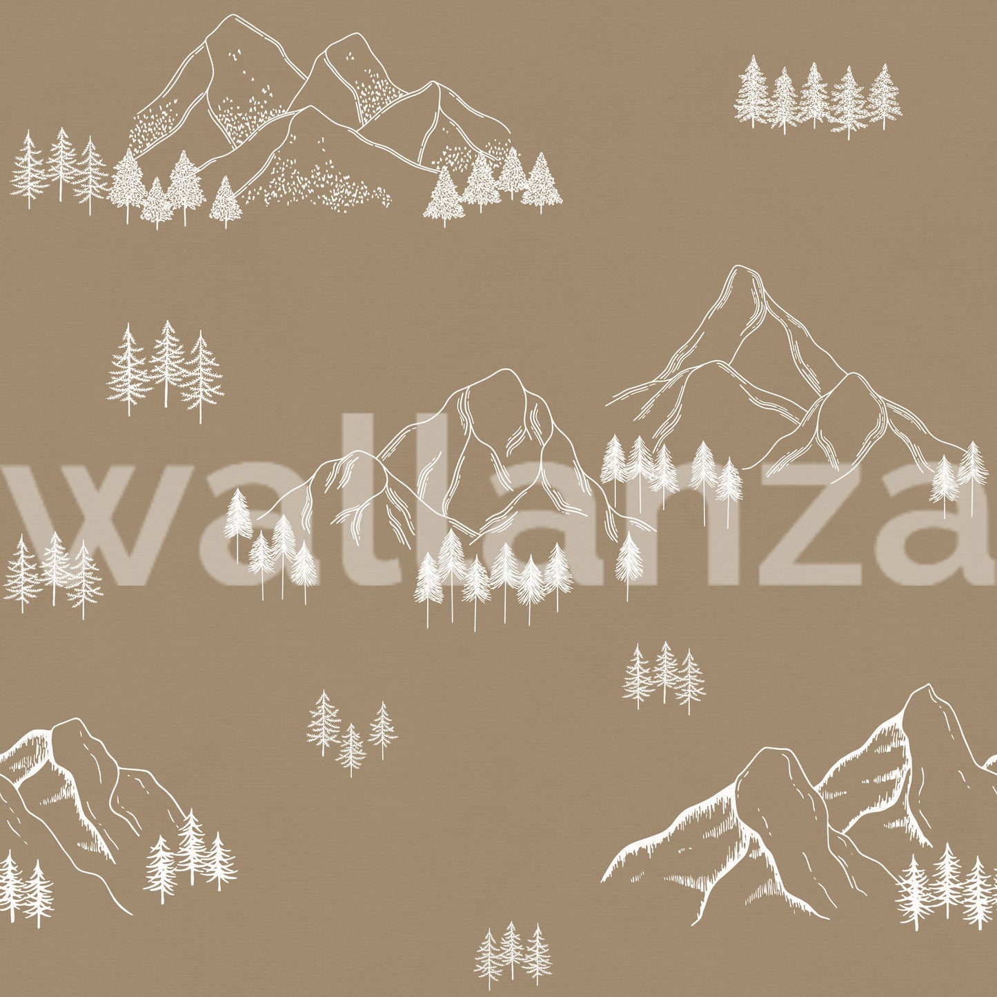 Minimalist Hand Drawn Mountain Forest Scene Wallpaper⁠