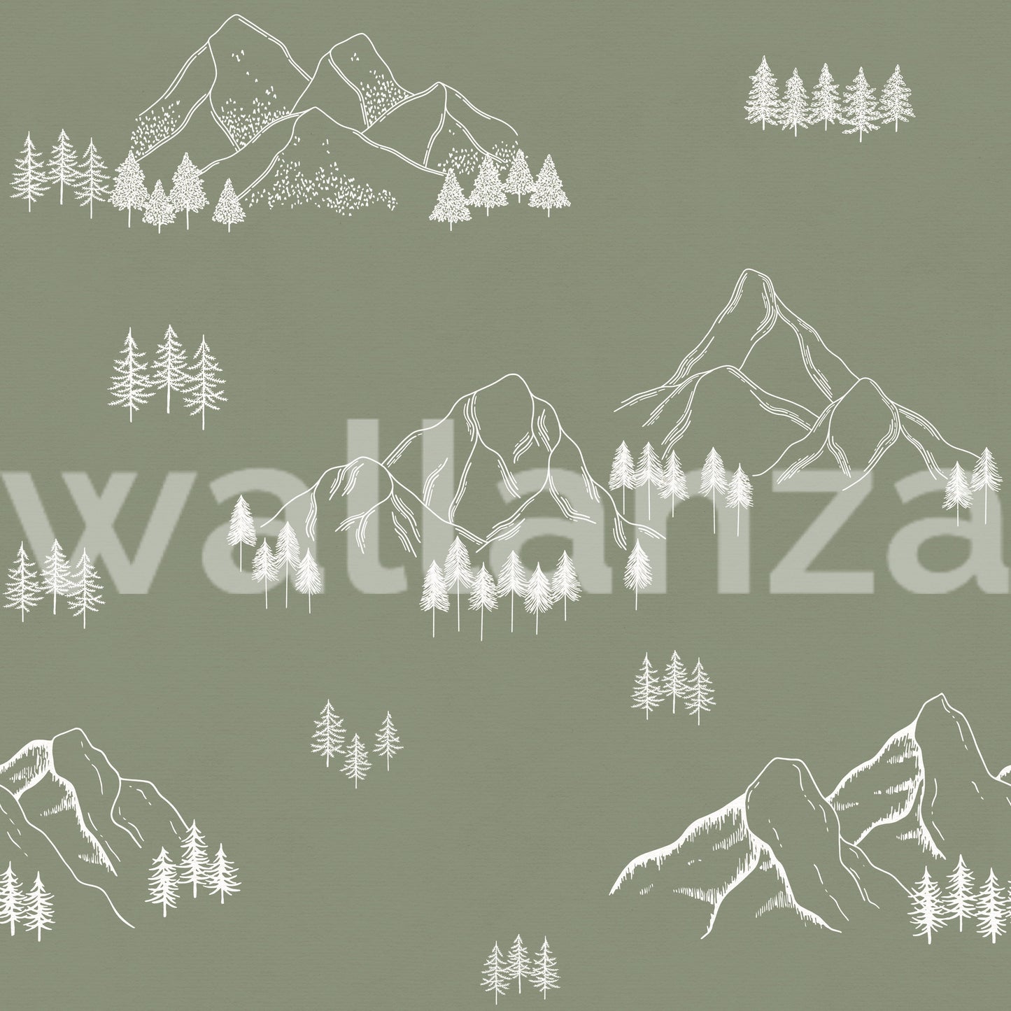 Serene Hand Drawn Mountain Forest Landscape Wallpaper⁠