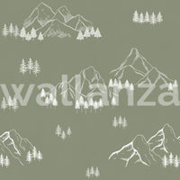 Serene Hand Drawn Mountain Forest Landscape Wallpaper⁠