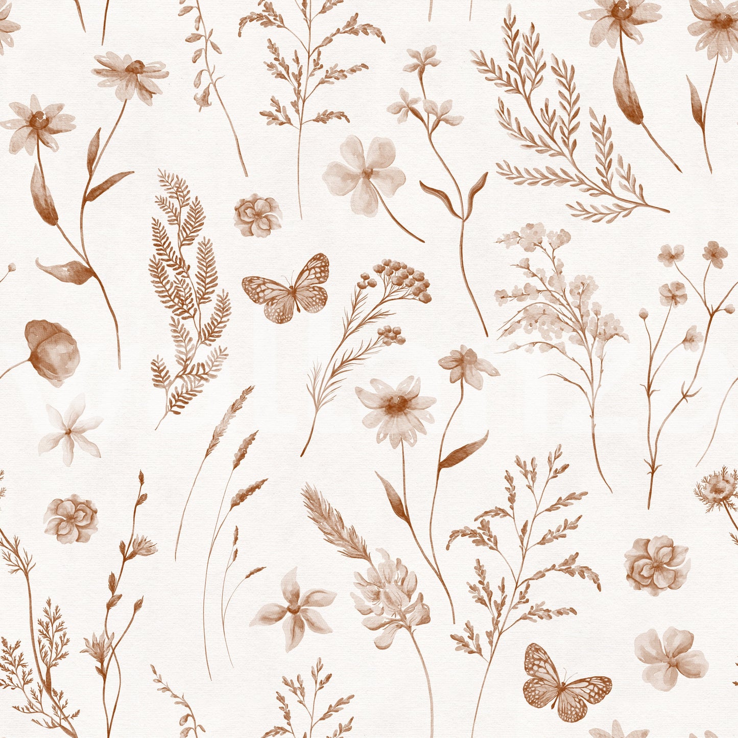 Rustic Earthy Wildflower and Butterfly Botanical Wallpaper Wallpaper⁠