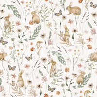 Enchanted Woodland Rabbit and Wildflower Meadow Scene Wallpaper⁠