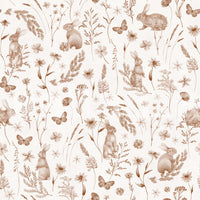 Charming Woodland Rabbits and Wildflowers Pattern Wallpaper⁠