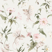 Magical Garden Fairy Mouse and Flower Print Wallpaper⁠