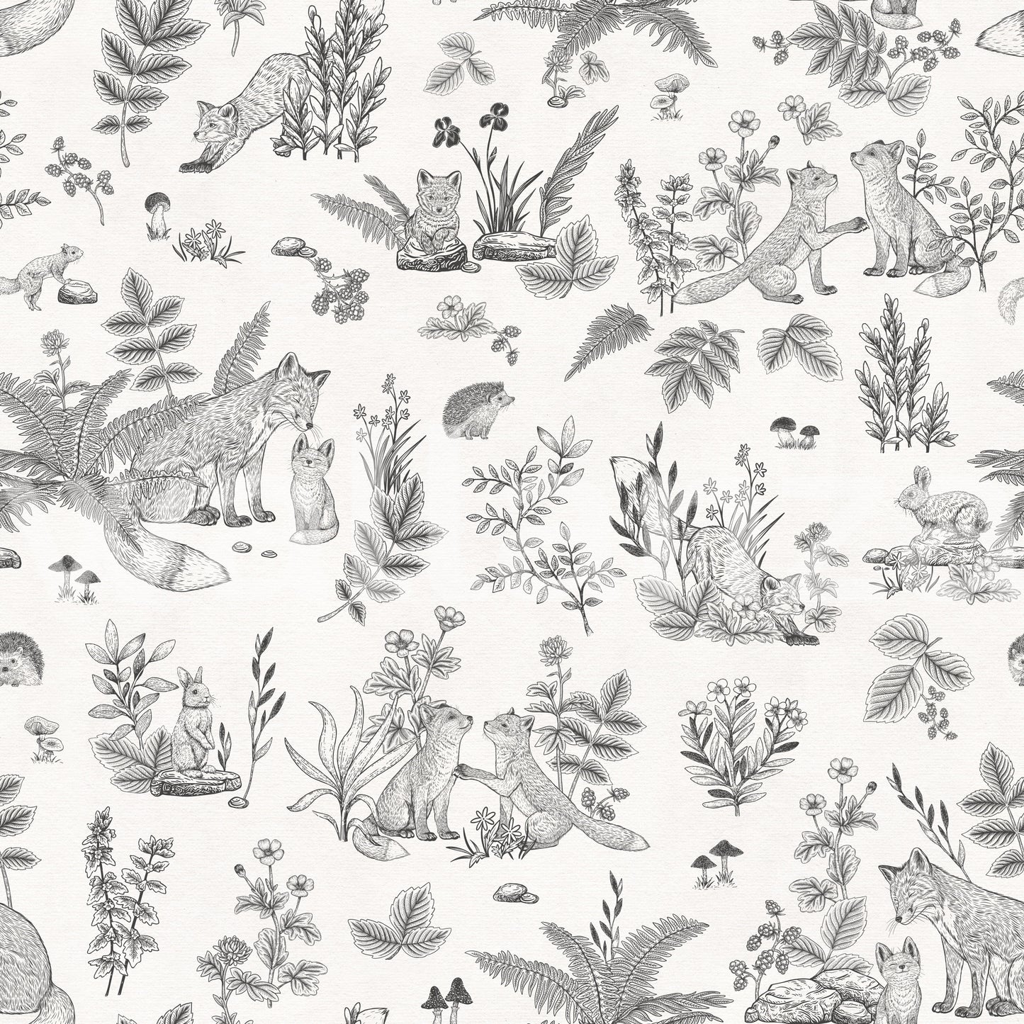 Charming Woodland Animals Line Art Wallpaper Wallpaper⁠