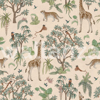 Whimsical Hand Drawn Tropical Safari Scene Wallpaper⁠