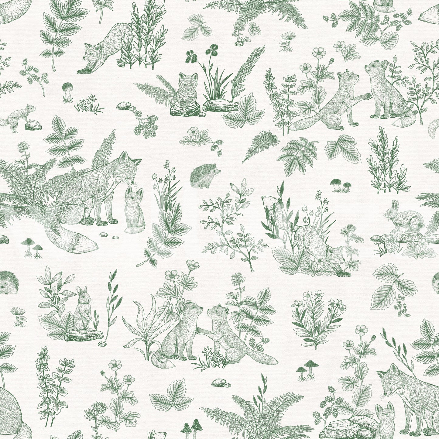 Enchanted Forest Friends Seamless Illustration Print Wallpaper⁠