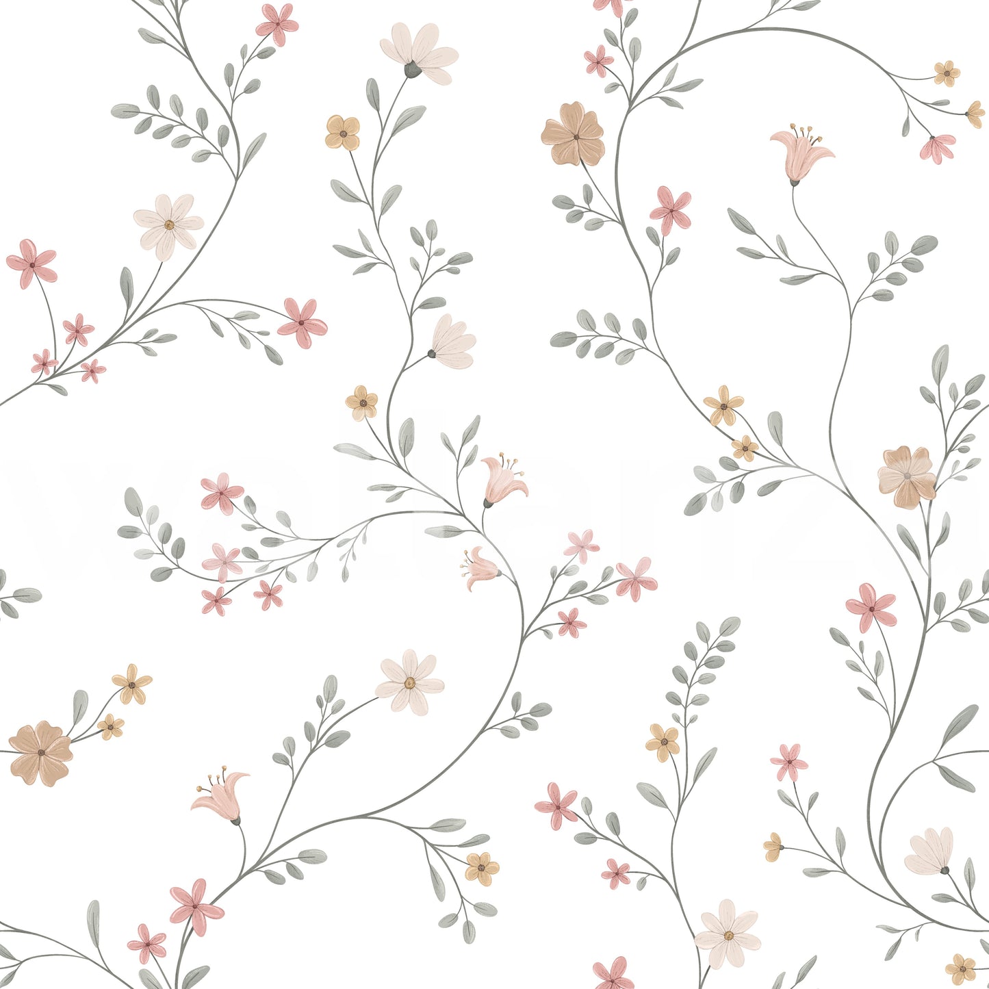 Soft Pastel Meadow Floral Seamless Wallpaper Wallpaper⁠