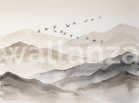 Ethereal Flock Over Misty Peaks Wall Mural Wall Mural