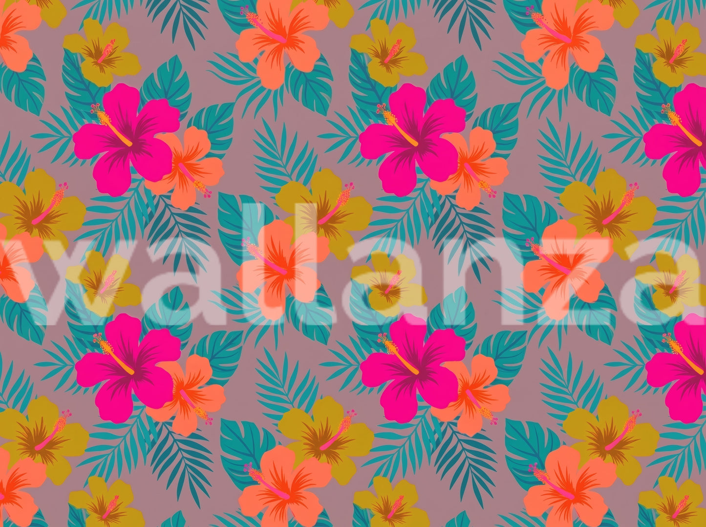 Vibrant Tropical Hibiscus Floral Pattern Wall Mural