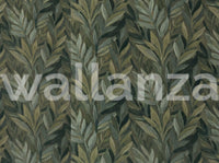Earthy Olive Green Botanical Leaf Pattern Wall Mural