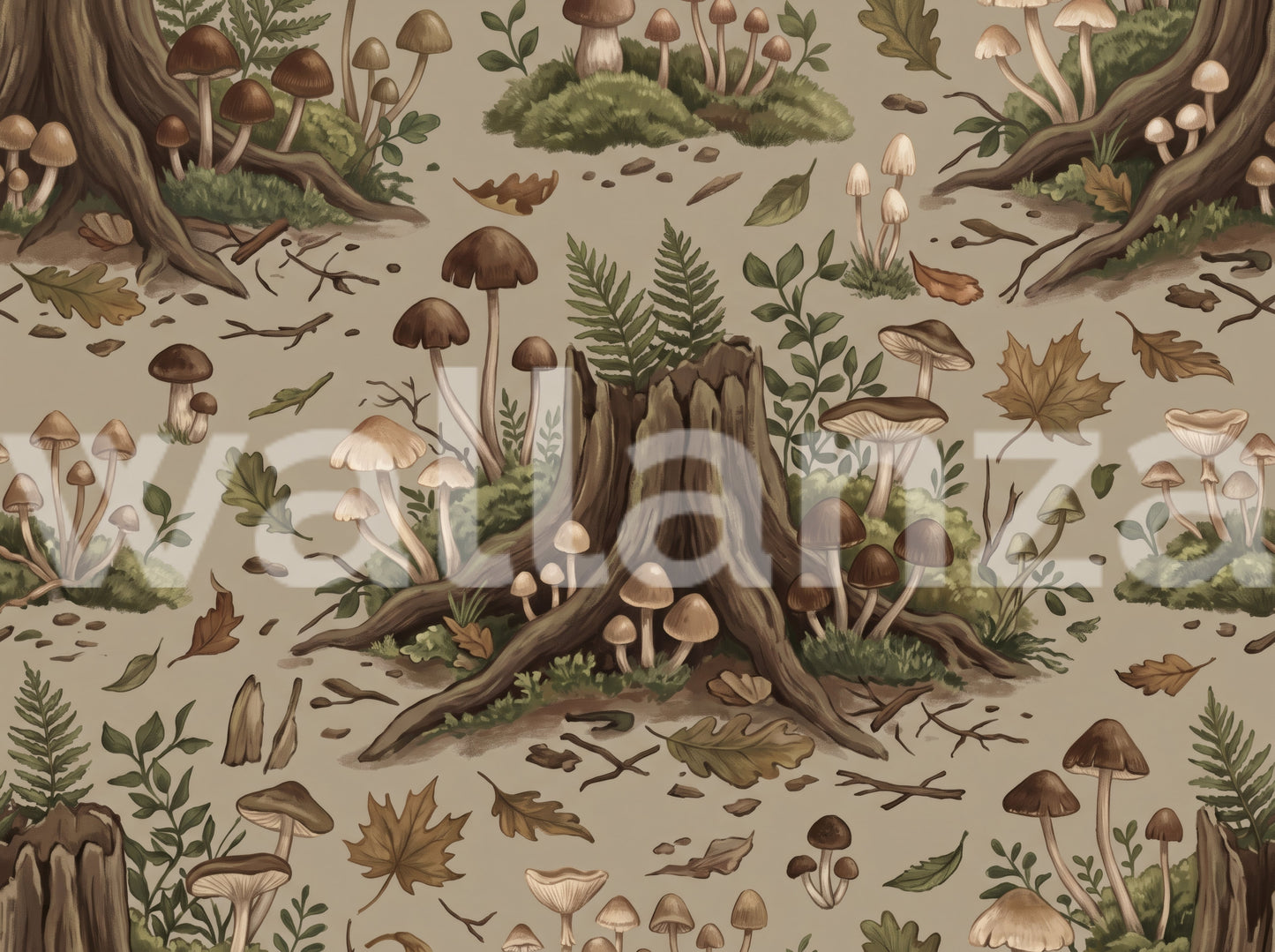 Enchanted Woodland Mushroom Forest Seamless Pattern Wall Mural