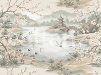 Serene Asian Garden Crane Landscape Mural Wall Mural