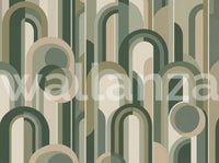 Retro Sage Green Archway Geometric Pattern Wallpaper Wall Mural