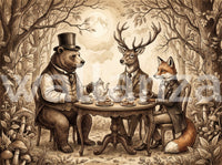 Elegant Forest Animal Tea Party Sepia Wallpaper Wall Mural