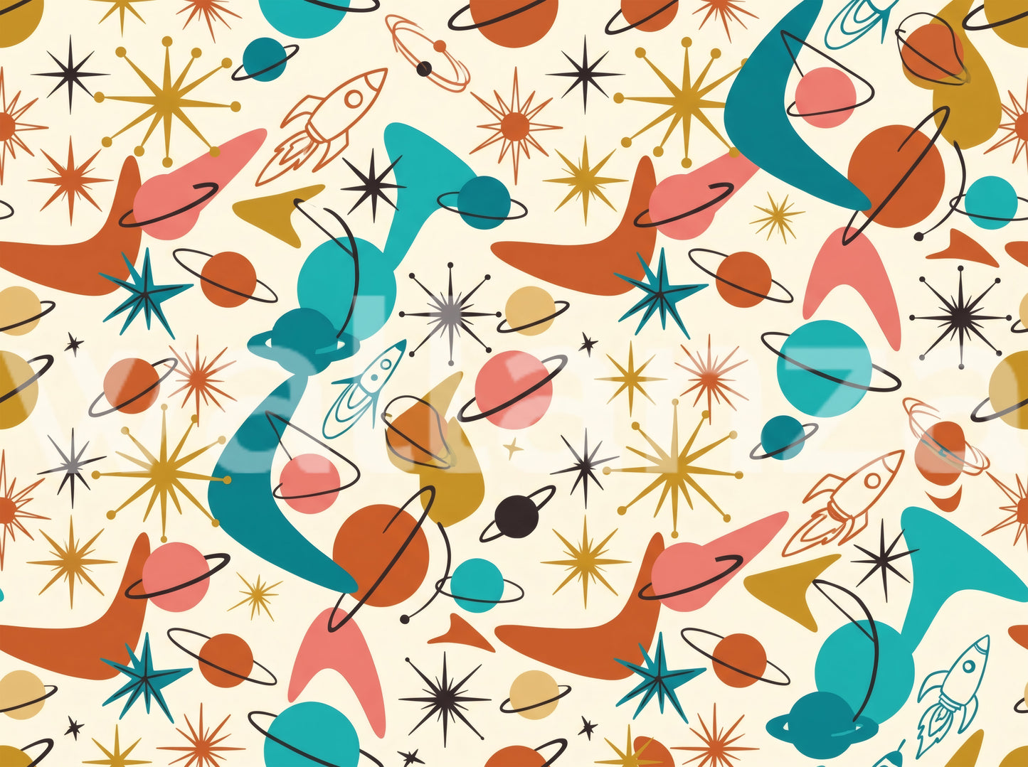 Mid Century Retro Space Adventure Wallpaper Wall Mural