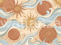 Celestial Sun and Swirling Ocean Wave Mural Wall Mural