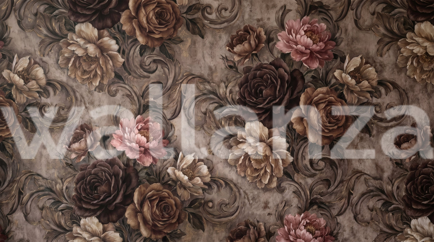 Vintage Moody Rose Floral Damask Mural Wall Mural