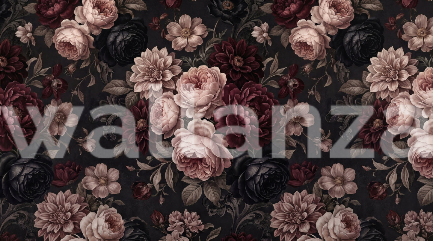 Dark Moody Romantic Floral Bloom Wallpaper Wall Mural