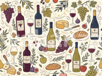 Rustic Vineyard Wine and Cheese Culinary Pattern Wall Mural