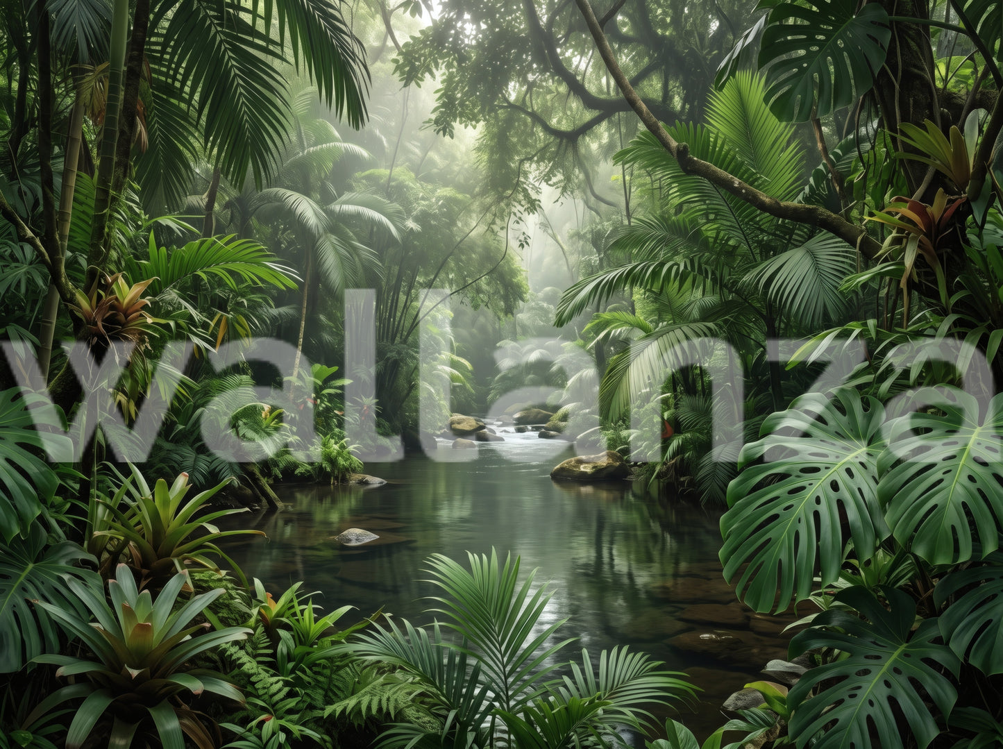 Misty Tropical River Jungle Escape Wall Mural