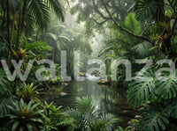 Misty Tropical River Jungle Escape Wall Mural