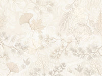 Cream Botanical Leaf Line Art Wallpaper Wall Mural