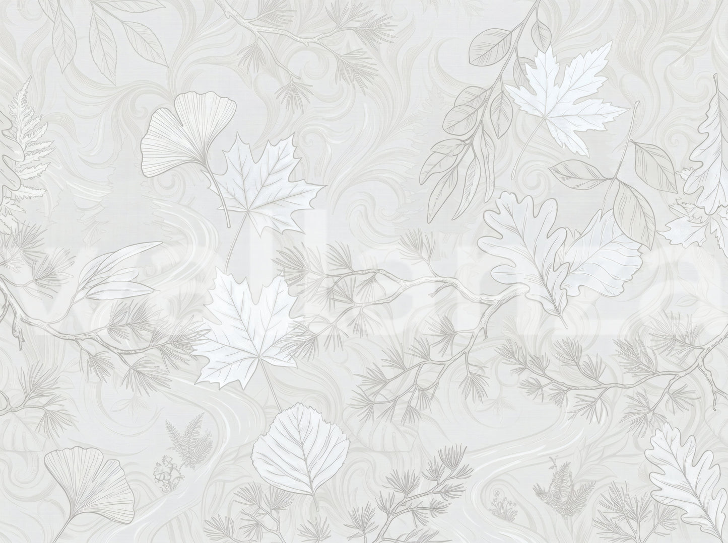 Minimalist Botanical Leaf Pattern in Soft Gray Wall Mural