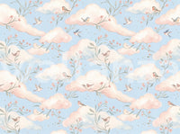 Whimsical Watercolor Birds and Blush Clouds Wallpaper Wall Mural