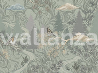 Enchanted Woodland Bird Song Sage Green Wallpaper Wall Mural