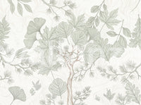 Sage Green Botanical Forest Sketch Wallpaper Wall Mural