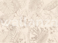 Cream Botanical Line Art Nature Wall Mural