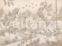 Misty Forest Path Sepia Sketch Wallpaper Wall Mural