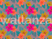 Vibrant Tropical Hibiscus Floral Pattern Wallpaper⁠