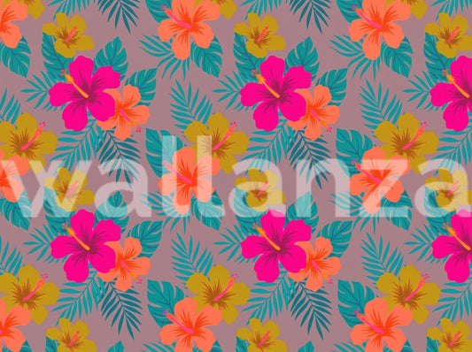 Vibrant Tropical Hibiscus Floral Pattern Wallpaper⁠
