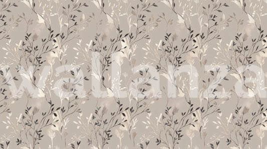 Elegant Botanical Beige and Charcoal Floral Wallpaper