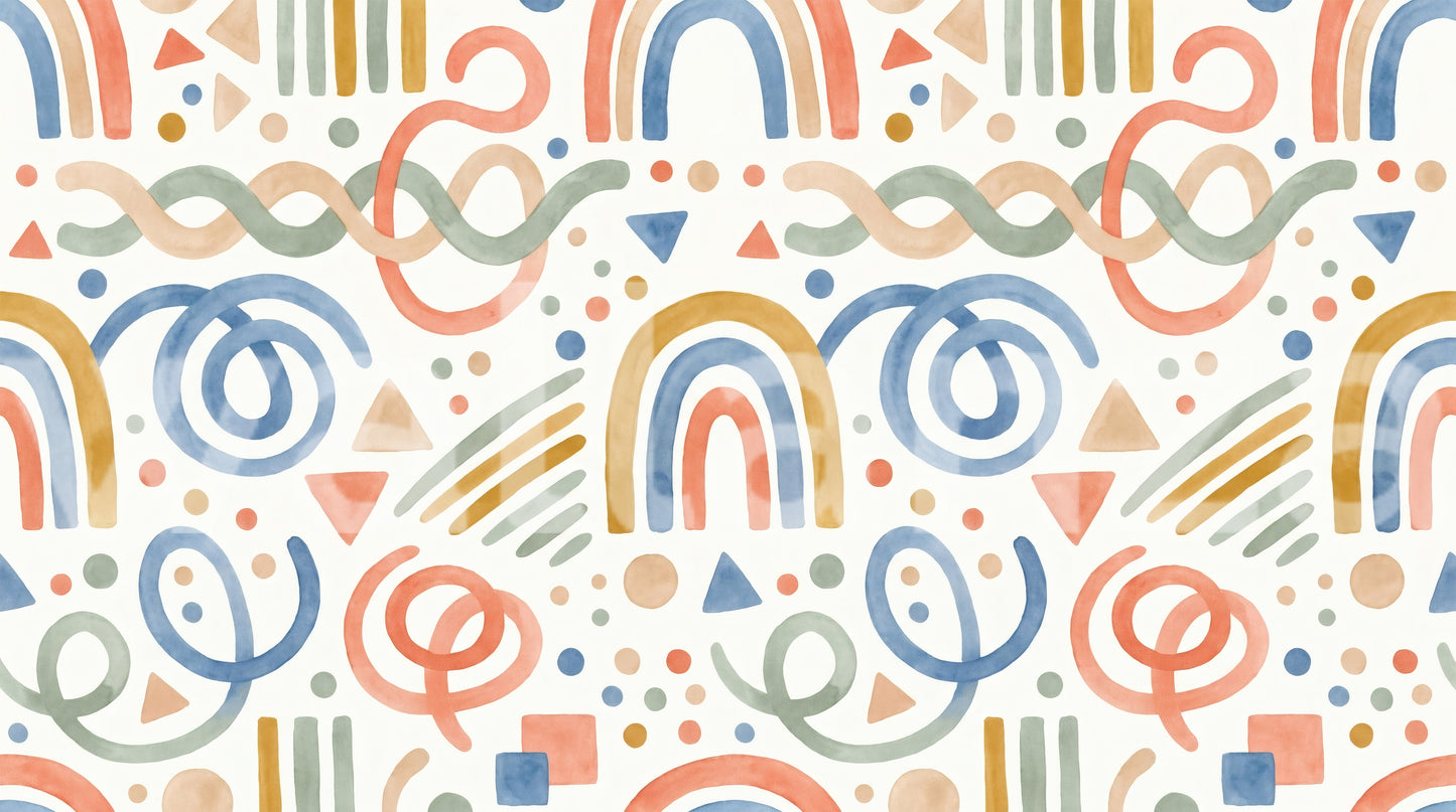 Playful Watercolor Rainbow Abstract Kids Pattern Wallpaper⁠
